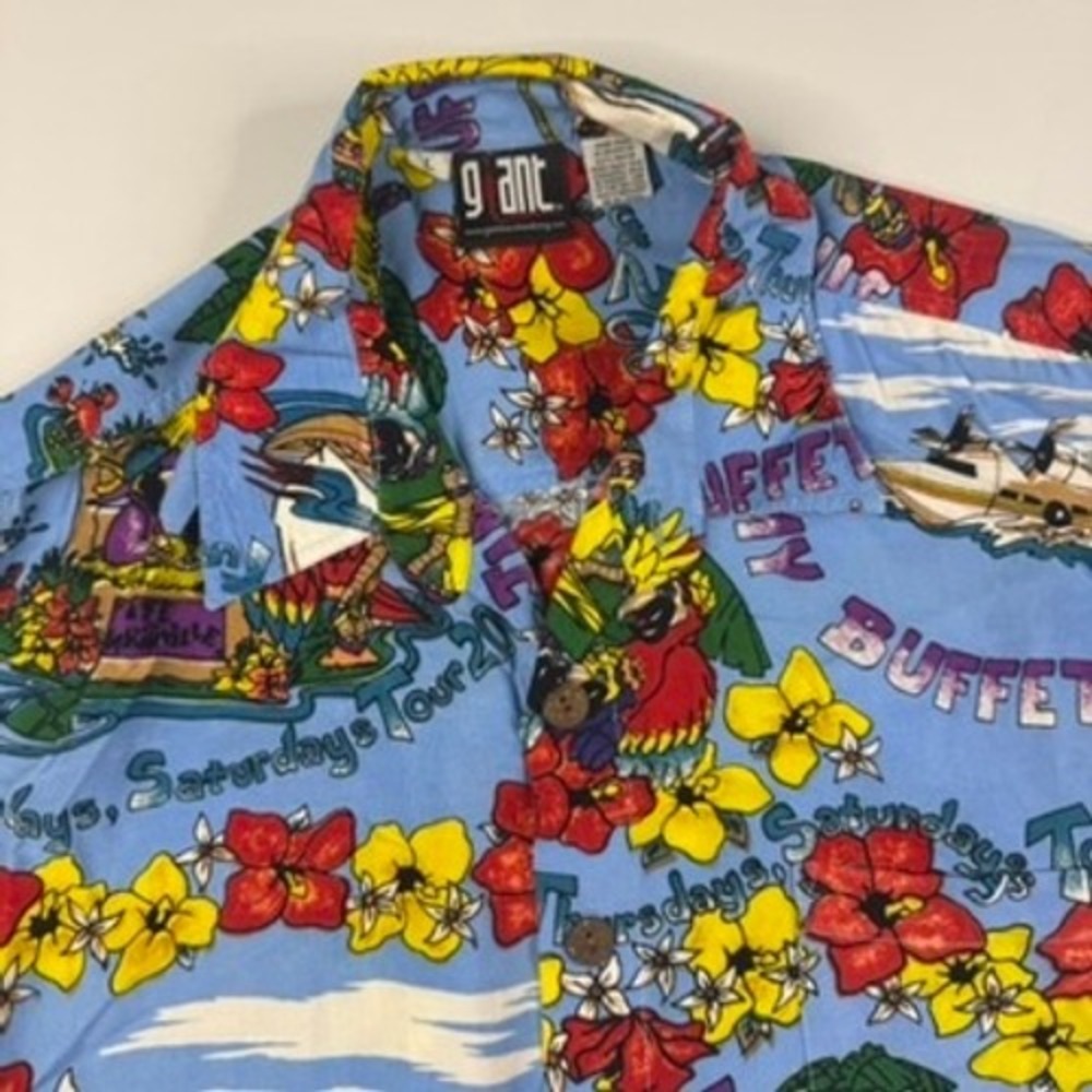 Vintage Giant Jimmy Buffett Tour 2001 Shirt Mens Large Blue Tropical Hawaiian‎
